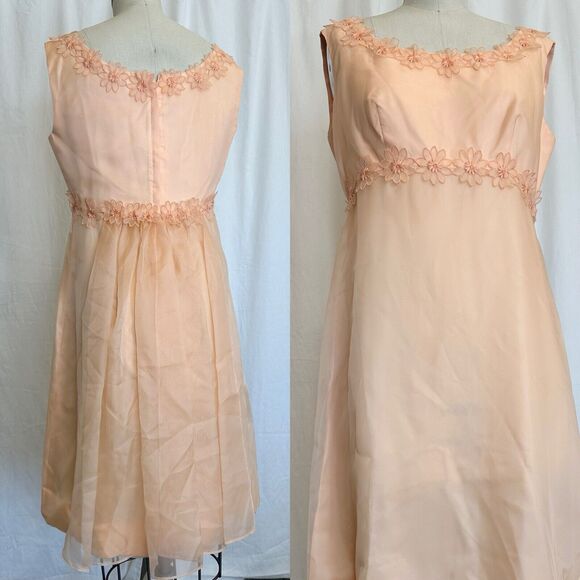 Sylvia Ann Women's Vintage 12 Dress Peach Floral Bridesmaid Formal Shift - Picture 1 of 4